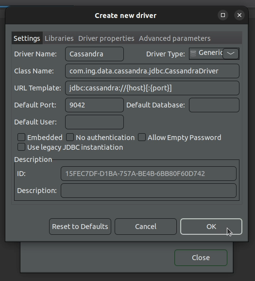 Setting up Cassandra JDBC Driver in DBeaver Community Edition